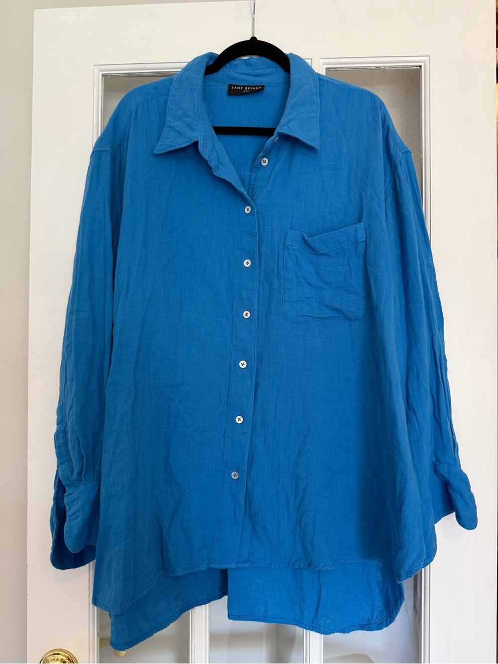 Lane Bryant Blue 100% Cotton Button-Down Tunic Shirt